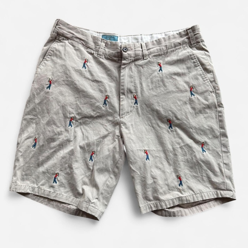 Castaway Golf Shorts with all over embroidered golfers Size 36
